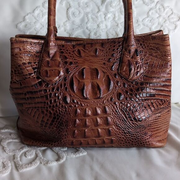 Vintage Brahmin Melbourne Anytime Brown Pecan Croc Leather Tote Shoulder Bag - Picture 7 of 17